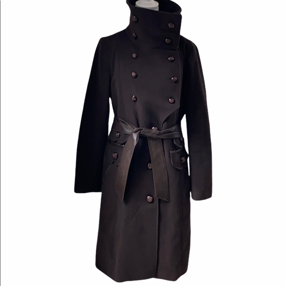 Mackage Brown Wool/Cashmere/Leather Coat Medium